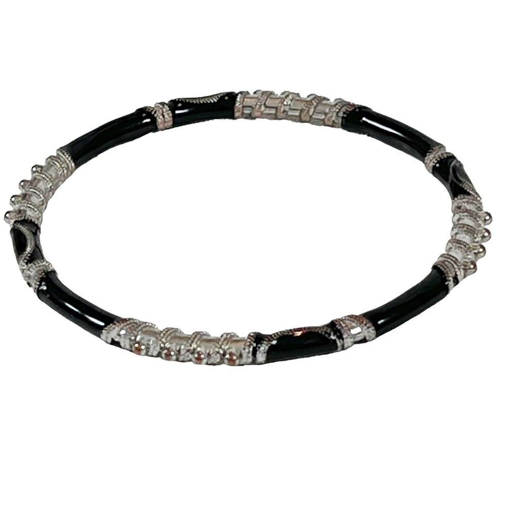 Vintage Laila Rowe Silver Tone And Enameled black Bracelet
